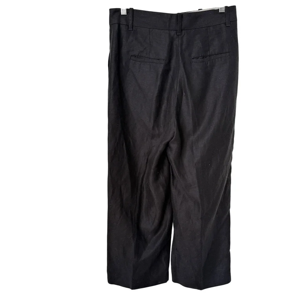 Aritzia Wilfred Black Linen Cropped High-Rise Wide-leg The Effortless Pant 8